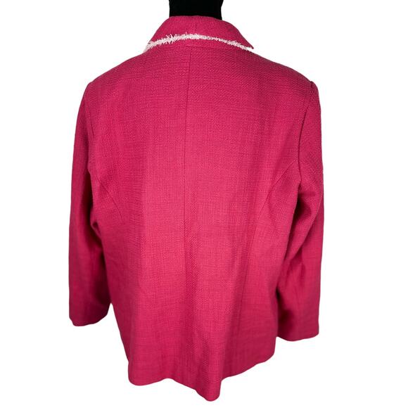 QVC Susan Graver Tweed Shawl Collar Blazer w/ Fray Trim Pink&White NWOT Size 18W - Picture 5 of 10